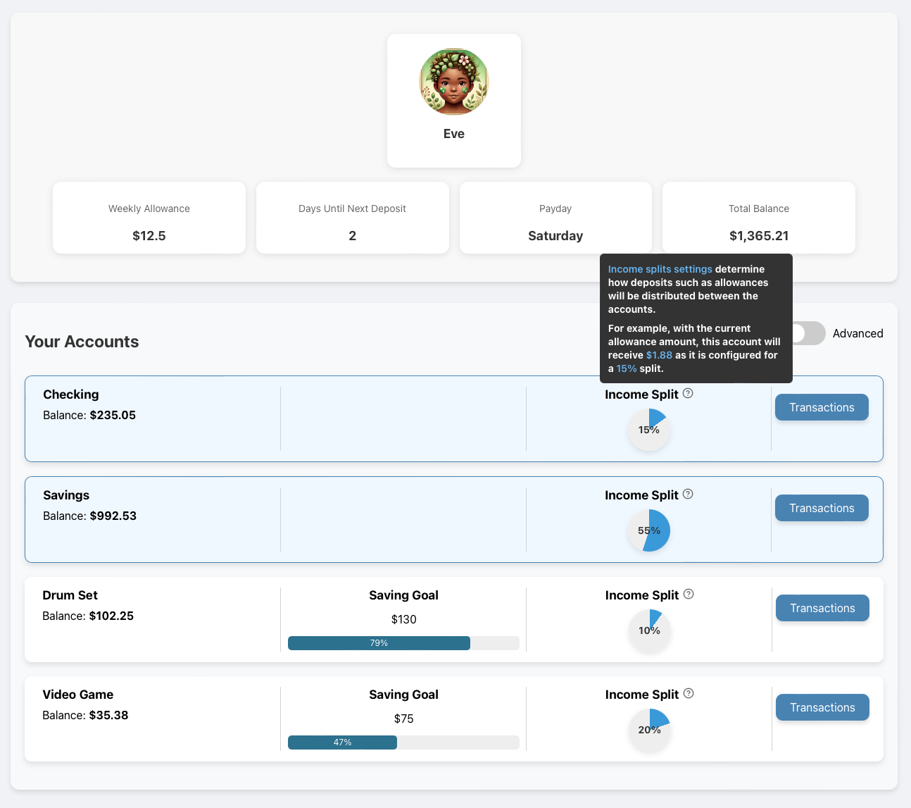 Child Dashboard Screenshot