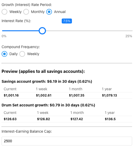 Savings Interest Screenshot